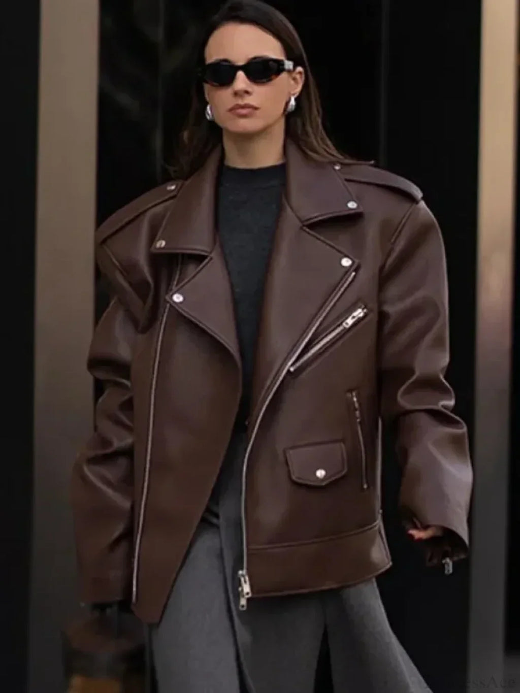 Black Zippers Oversized Leather Coat image 4