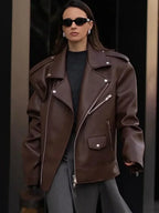 Black Zippers Oversized Leather Coat image 4