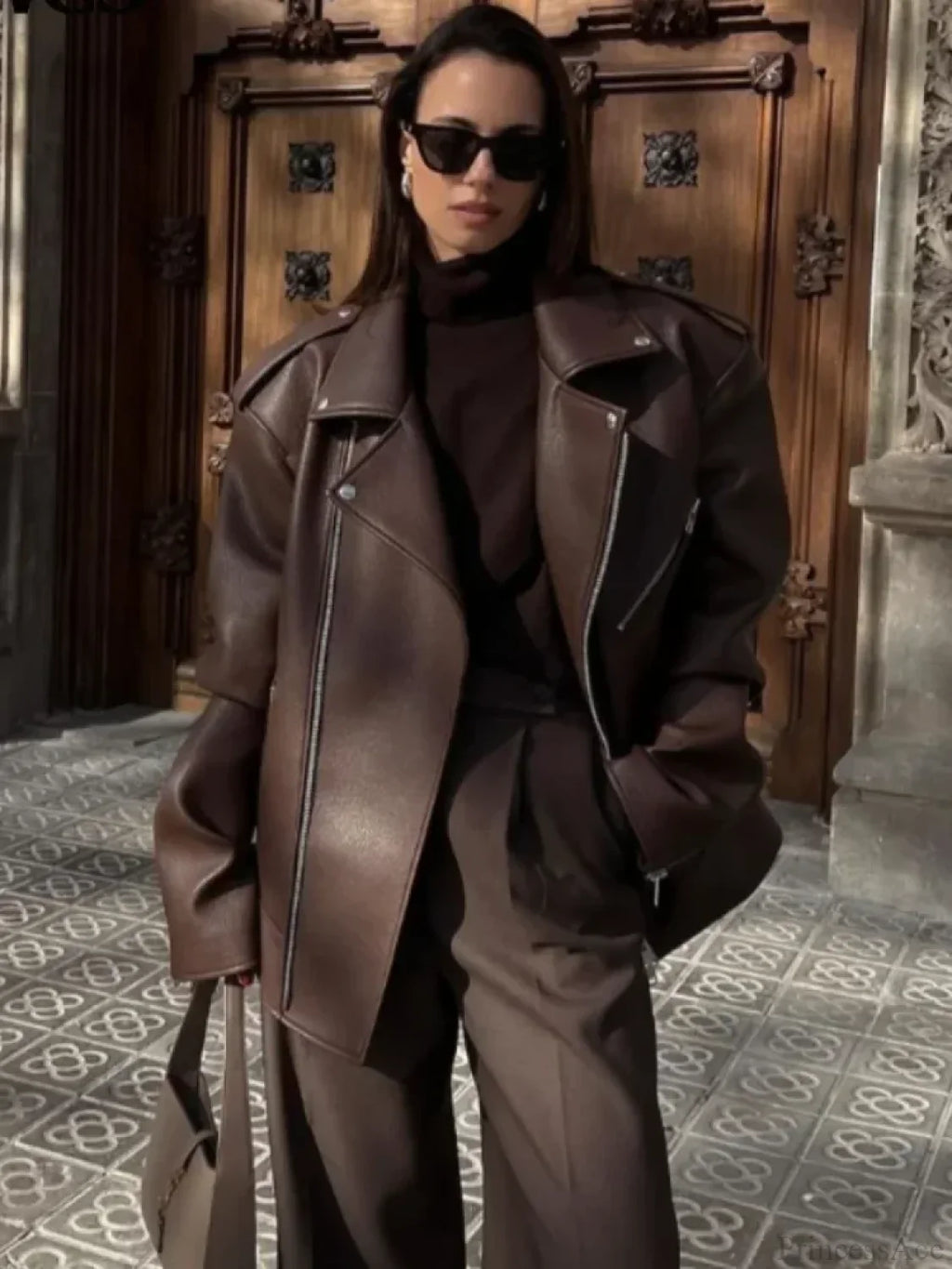 Black Zippers Oversized Leather Coat image 5