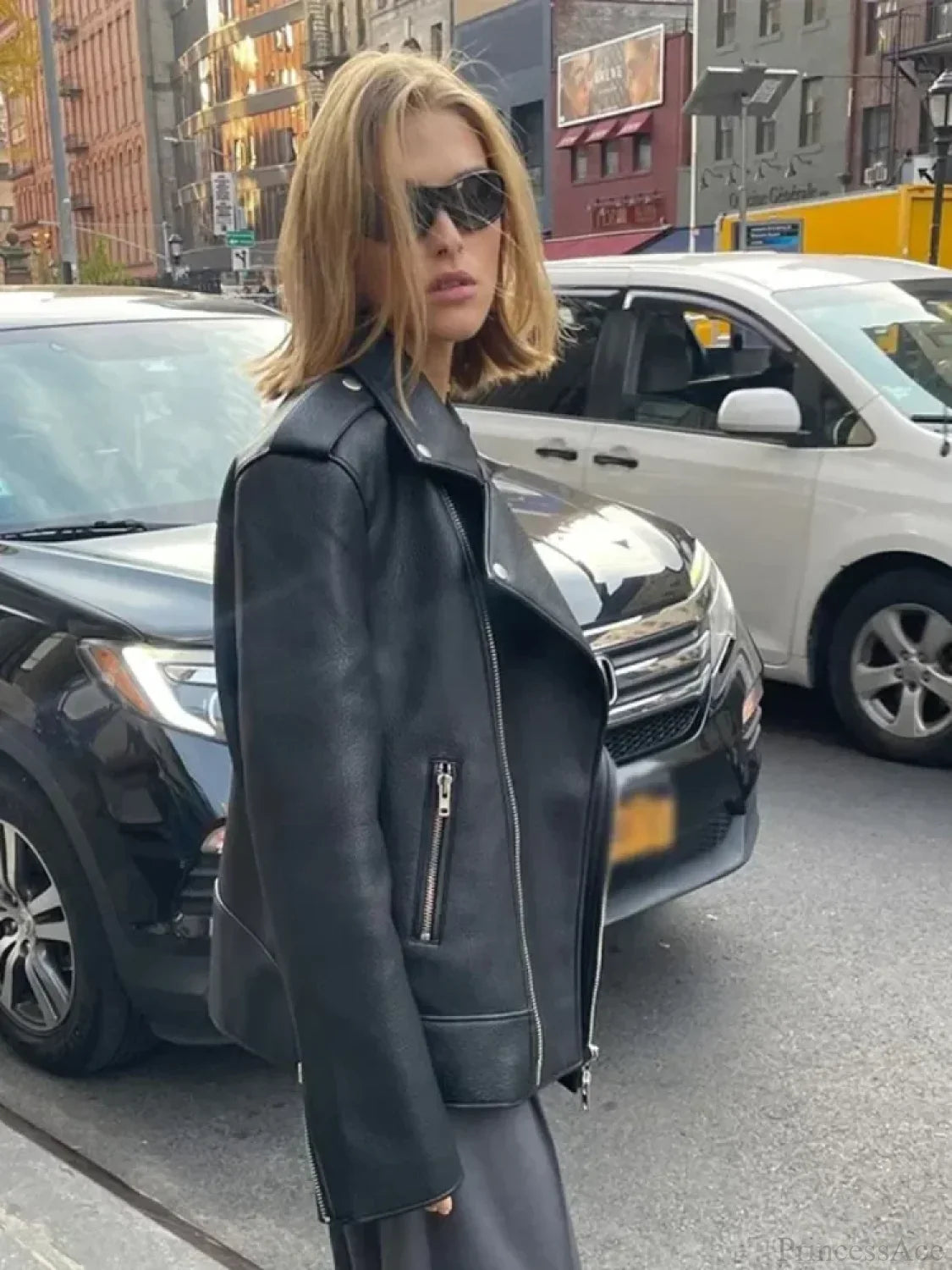 Black Zippers Oversized Leather Coat image 3