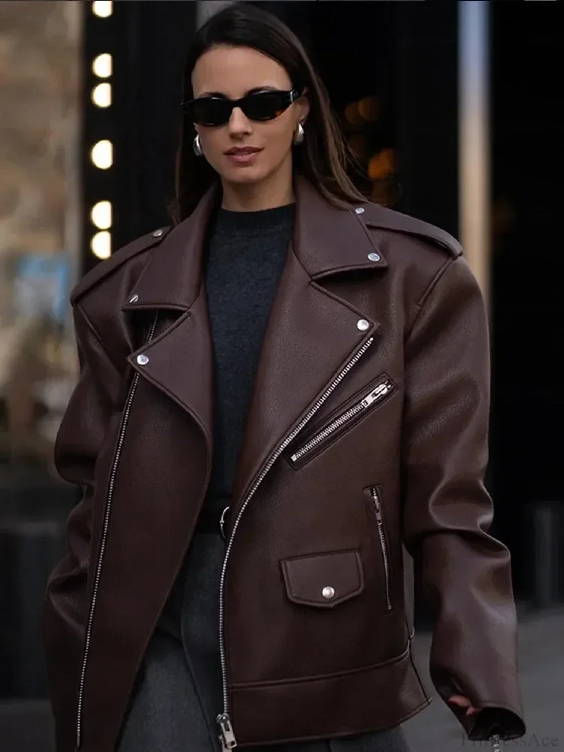 Black Zippers Oversized Leather Coat image 6