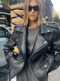 Black Zippers Oversized Leather Coat image 1