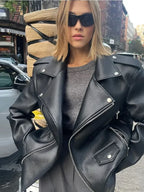 Black Zippers Oversized Leather Coat image 1
