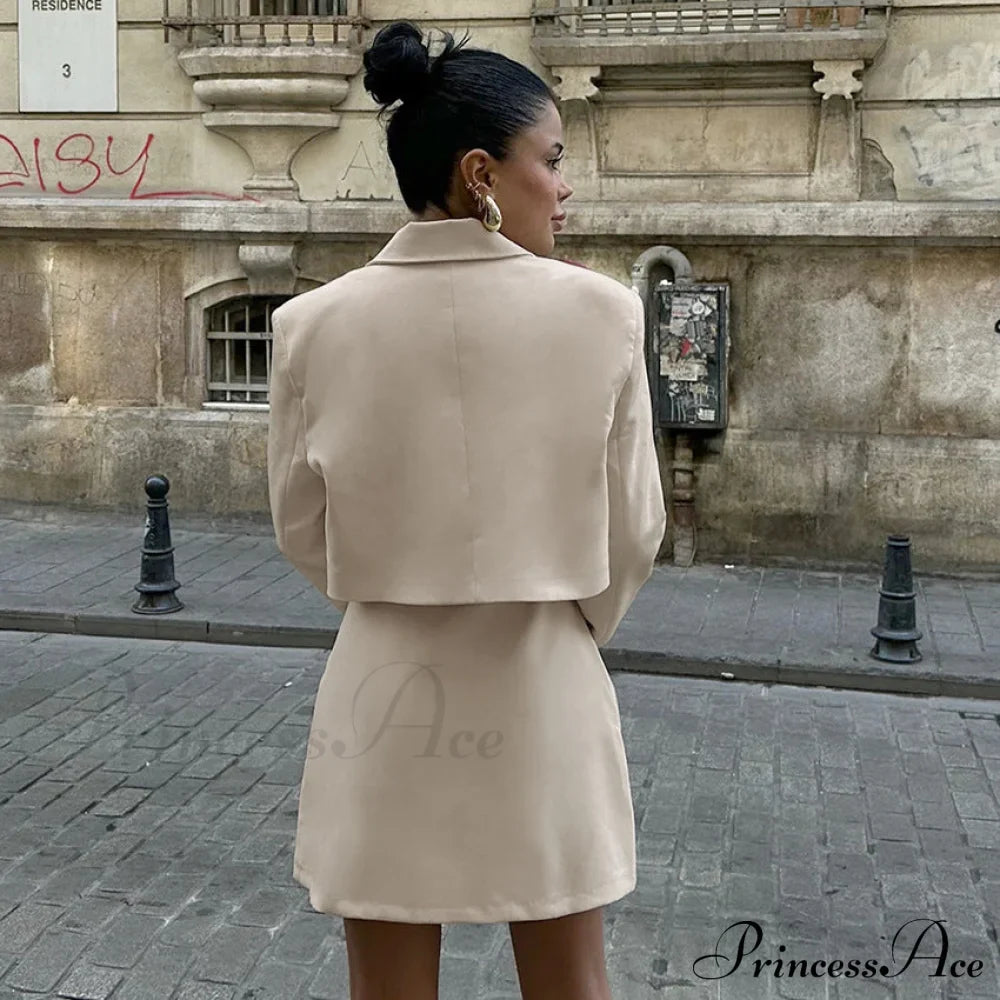 Blazer Collar Pleated A-Line Skirt Suit image 2