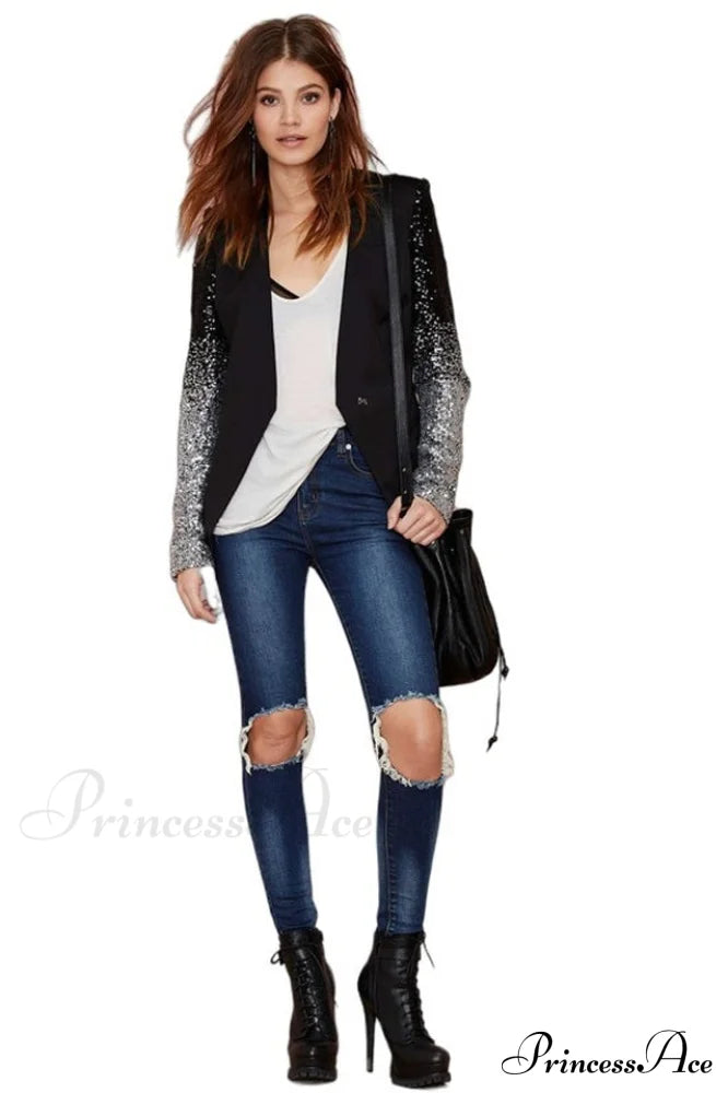 Blazer With Stylish Sequins Sleeve image 4