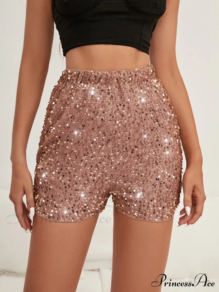 Bling Metallic High Waist Wine Red Skinny Shorts image 3