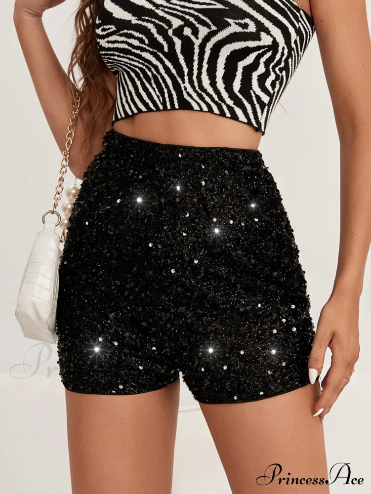 Bling Metallic High Waist Wine Red Skinny Shorts image 10
