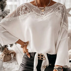 Blouse Embroidery Vintage Lace Elegant Top Women Blouse Crochet Autumn White Blusa Ladies 12459 image 1