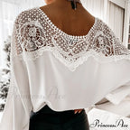 Blouse Embroidery Vintage Lace Elegant Top Women Blouse Crochet Autumn White Blusa Ladies 12459 image 2