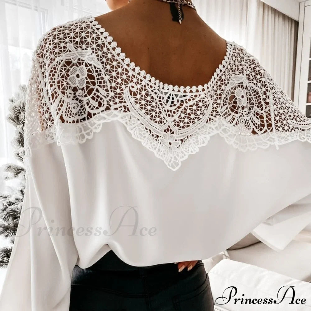 Blouse Embroidery Vintage Lace Elegant Top Women Blouse Crochet Autumn White Blusa Ladies 12459 image 2