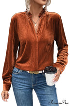 Blouse Frilled Flame Gold Velvet with Collar image 6