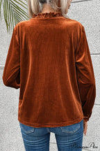 Blouse Frilled Flame Gold Velvet with Collar image 2