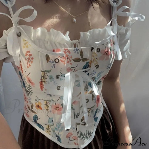 Blouse High Flowered Street Halter Vintage Top Design Women Designer for - Party Corset - Clubwear image 2