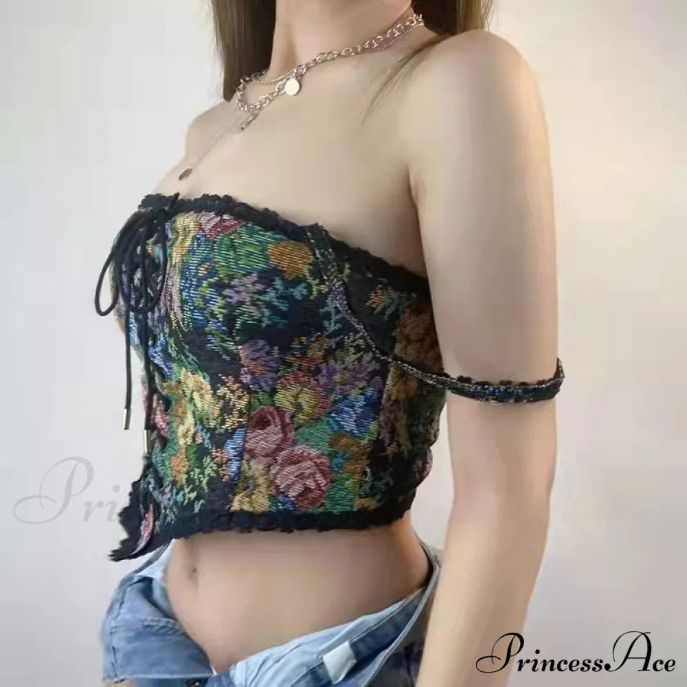 Blouse High Flowered Street Halter Vintage Top Design Women Designer for - Party Corset - Clubwear image 8