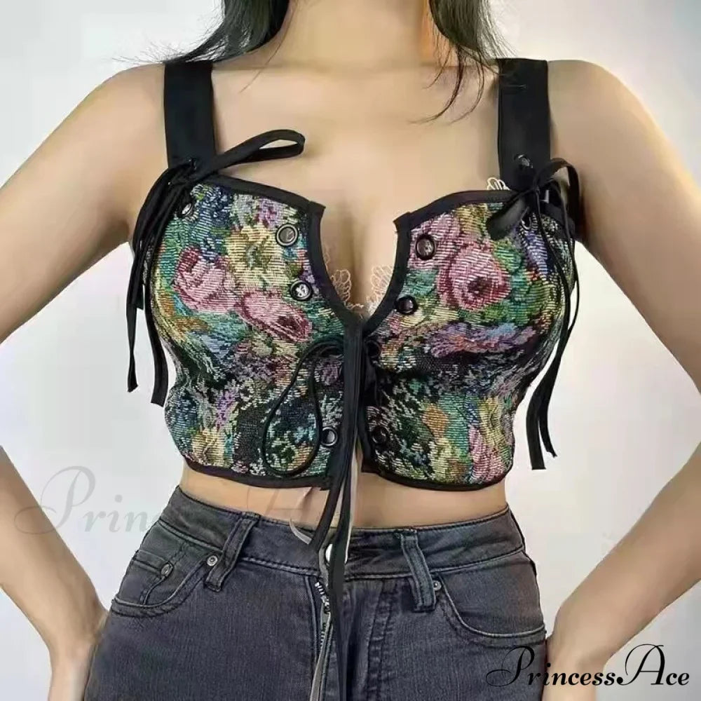 Blouse High Flowered Street Halter Vintage Top Design Women Designer for - Party Corset - Clubwear image 4