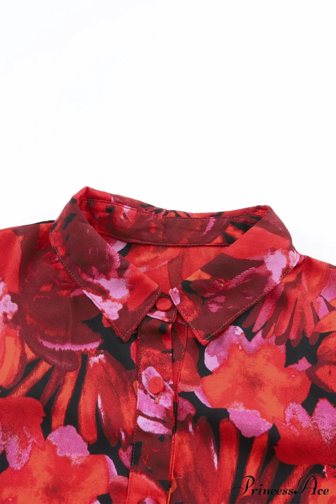Blouse Lantern Arm Flowered Design in Red image 9