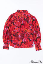 Blouse Lantern Arm Flowered Design in Red image 5