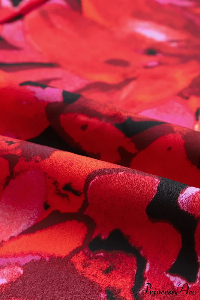 Blouse Lantern Arm Flowered Design in Red image 6