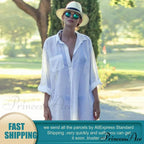 Blouse - Long Cotton Arm Kimono Woman's Coastal Blouse White Casual Cover Up image 2