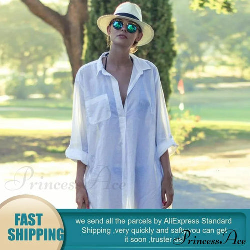 Blouse - Long Cotton Arm Kimono Woman's Coastal Blouse White Casual Cover Up image 2