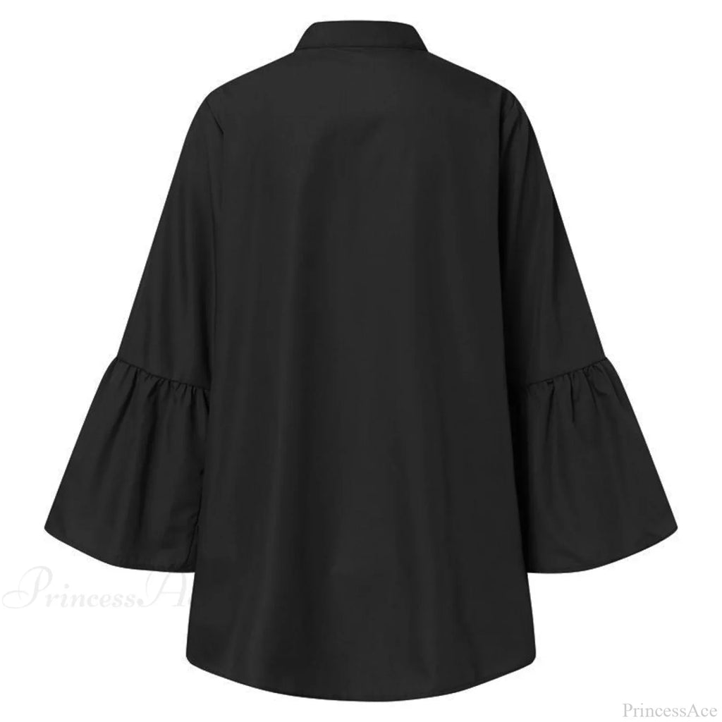 Blouse Office Arm - V Button Women's Flare Up White Neck Blouse image 8