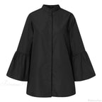 Blouse Office Arm - V Button Women's Flare Up White Neck Blouse image 7
