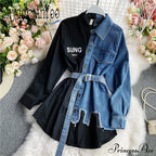 Blouse Patchwork - Plaid Jeans Long Blouse Women's with Autumn Arm Elegant Design Slim Dress image 1