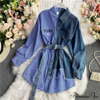 Blouse Patchwork - Plaid Jeans Long Blouse Women's with Autumn Arm Elegant Design Slim Dress image 7