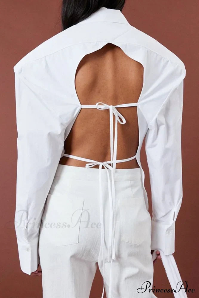 Blouse White Arm Shoulder Long Backless with Up Lace Pads image 7