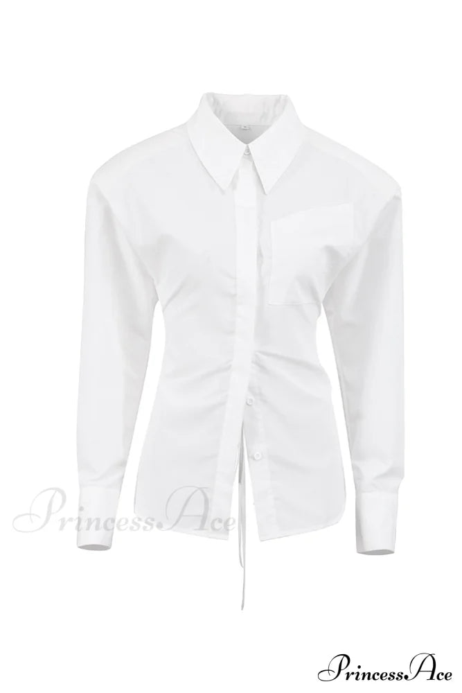 Blouse White Arm Shoulder Long Backless with Up Lace Pads image 10