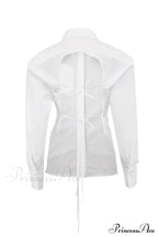 Blouse White Arm Shoulder Long Backless with Up Lace Pads image 11