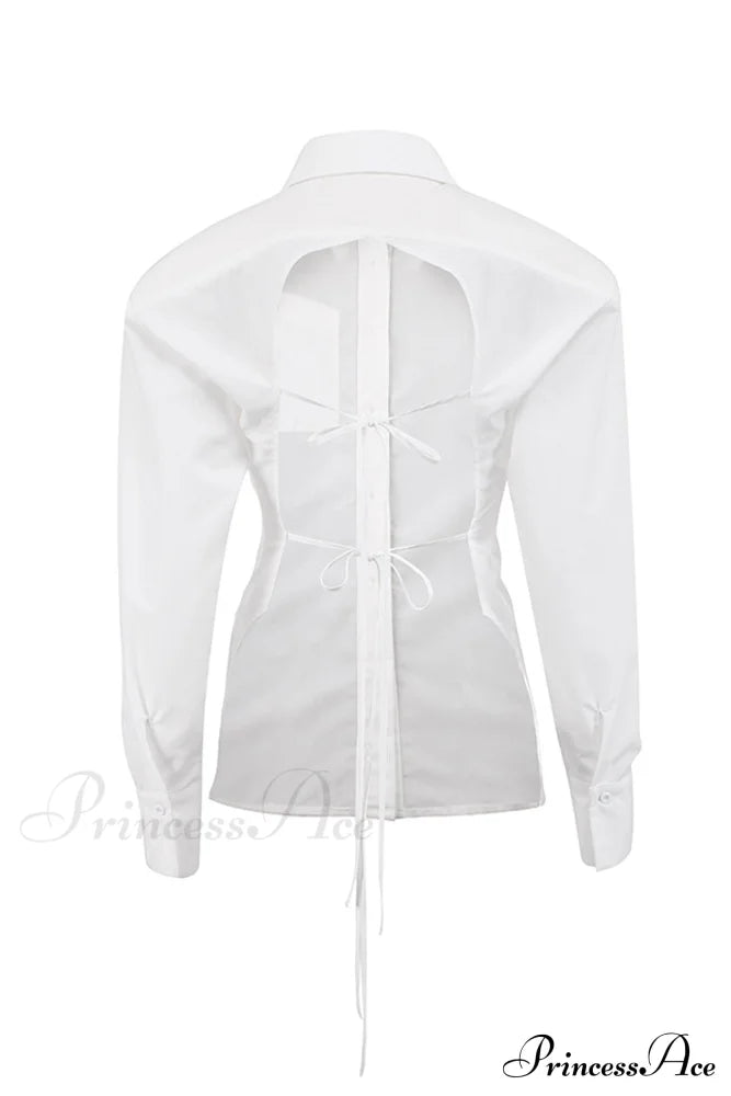 Blouse White Arm Shoulder Long Backless with Up Lace Pads image 11