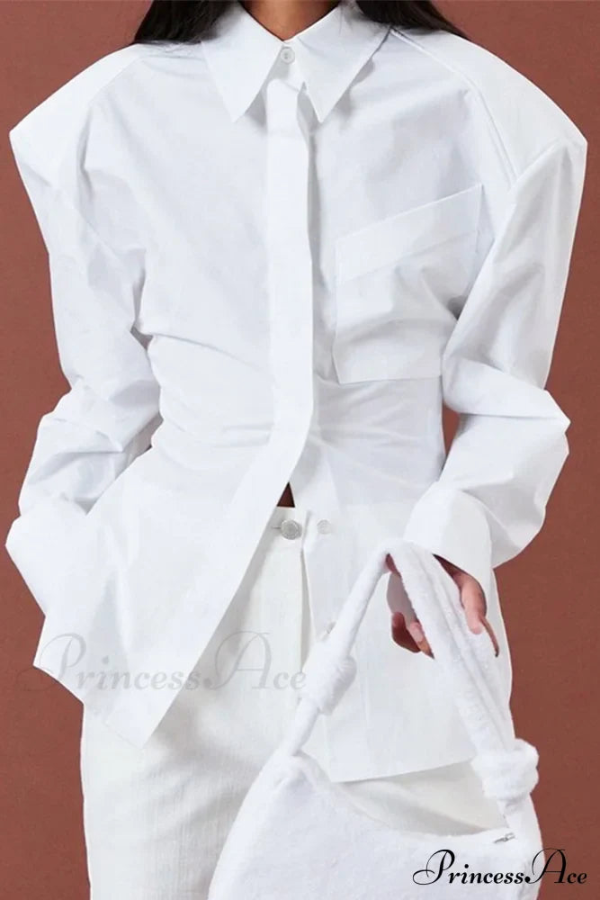 Blouse White Arm Shoulder Long Backless with Up Lace Pads image 8