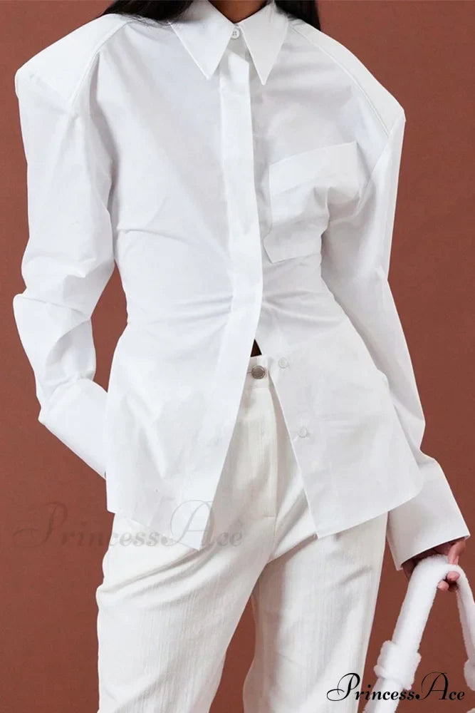 Blouse White Arm Shoulder Long Backless with Up Lace Pads image 6