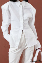 Blouse White Arm Shoulder Long Backless with Up Lace Pads image 6