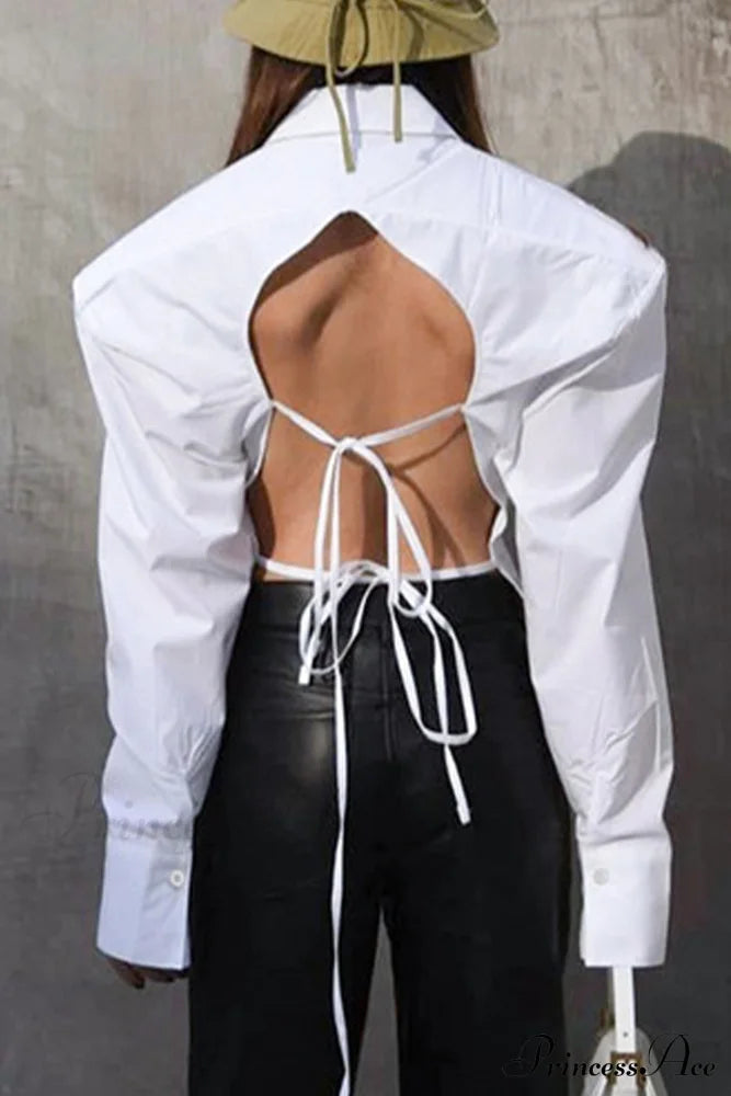 Blouse White Arm Shoulder Long Backless with Up Lace Pads image 2