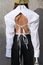 Blouse White Arm Shoulder Long Backless with Up Lace Pads image 2