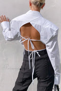 Blouse White Arm Shoulder Long Backless with Up Lace Pads image 1