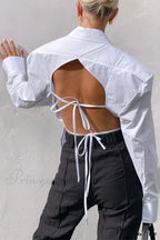 Blouse White Arm Shoulder Long Backless with Up Lace Pads image 1