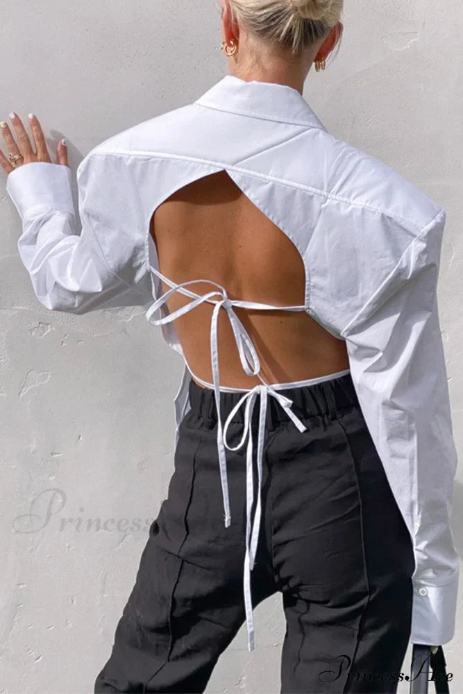 Blouse White Arm Shoulder Long Backless with Up Lace Pads image 1