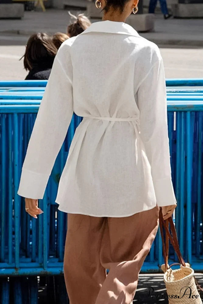 Blouse White Slit with Long Lace Cotton Up Sleeves image 5
