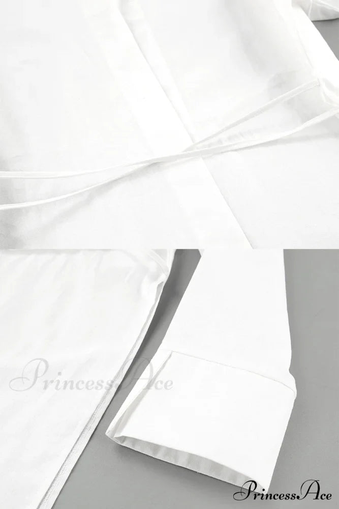 Blouse White Slit with Long Lace Cotton Up Sleeves image 6