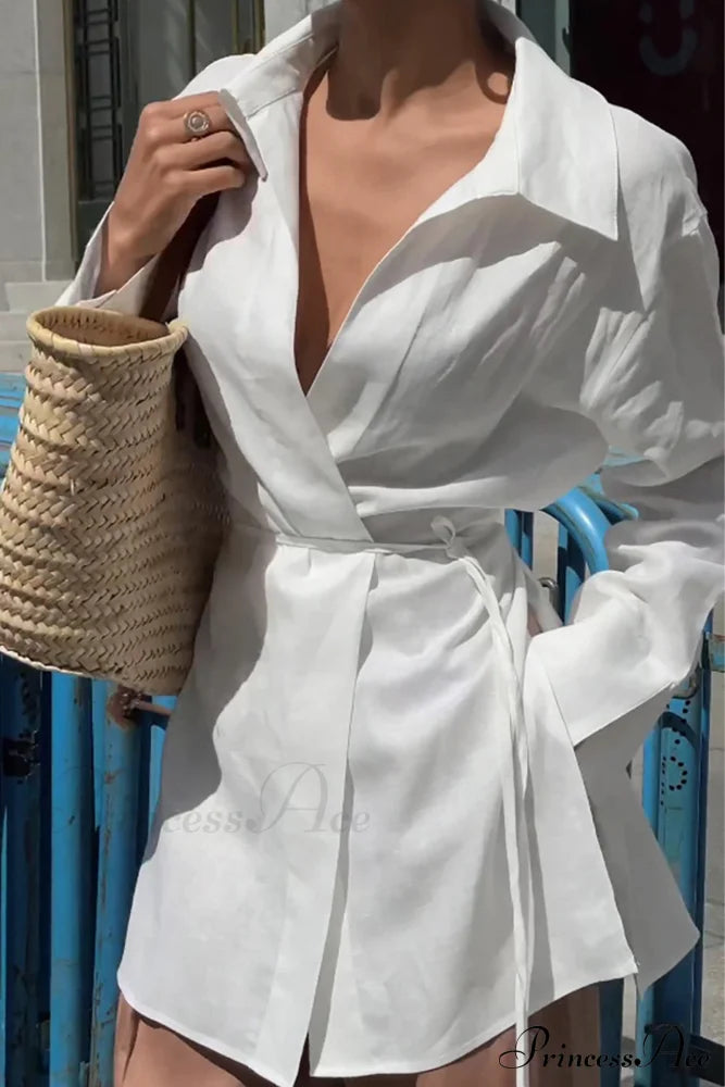 Blouse White Slit with Long Lace Cotton Up Sleeves image 3
