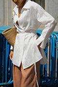 Blouse White Slit with Long Lace Cotton Up Sleeves image 1