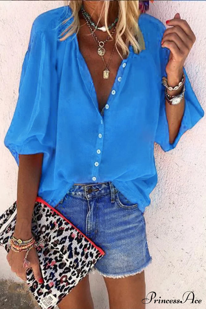 Blouse with Lace-up Red Buttons Design image 2