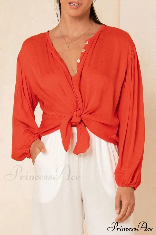 Blouse with Lace-up Red Buttons Design image 3