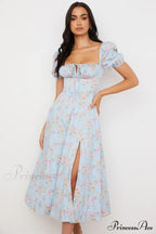 Blue And Pink Charming Vintage Print Midi Skirt image 2