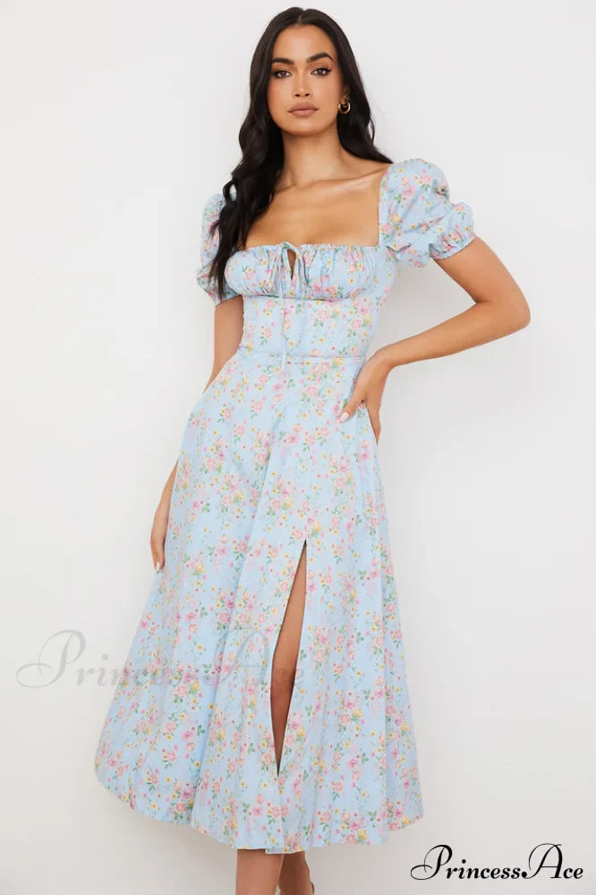 Blue And Pink Charming Vintage Print Midi Skirt image 2