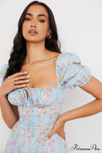 Blue And Pink Charming Vintage Print Midi Skirt image 6