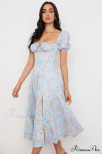 Blue And Pink Charming Vintage Print Midi Skirt image 3